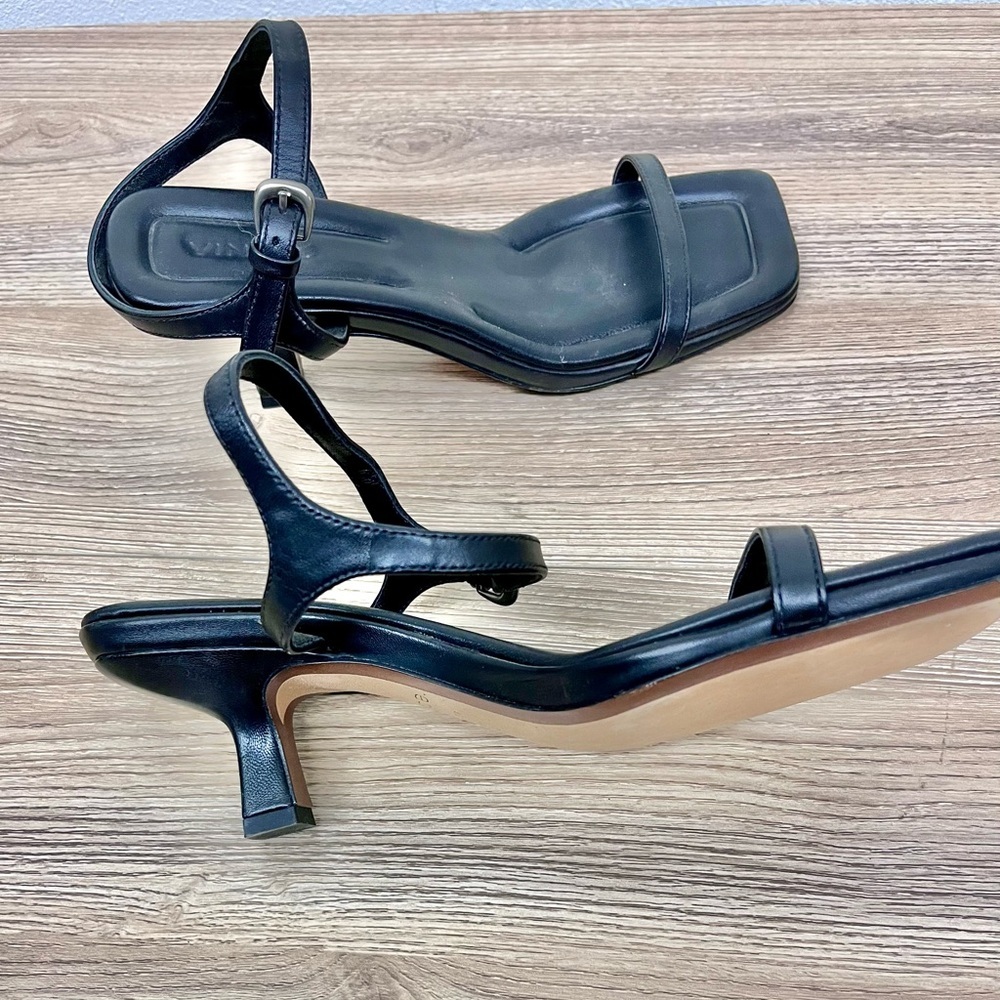 Vince Black Coco Leather Heeled Sandal Size 6.5 - Picture 5 of 9